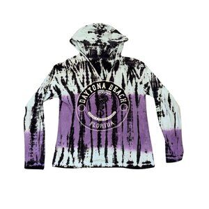 Daytona Beach Florida Tie-Dye Hooded T-Shirt Women’s Medium Aqua Purple Black
